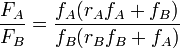 \frac {F_A} {F_B} = \frac {f_A(r_Af_A + f_B)} {f_B(r_Bf_B + f_A)} 